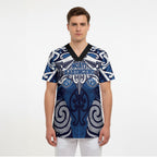 Personalised Maori Ngati Kahungunu Scrub Top Silver Fern Kowhaiwhai Art