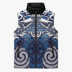 Personalised Maori Ngati Kahungunu Sleeveless Puffer Jacket Silver Fern Kowhaiwhai Art