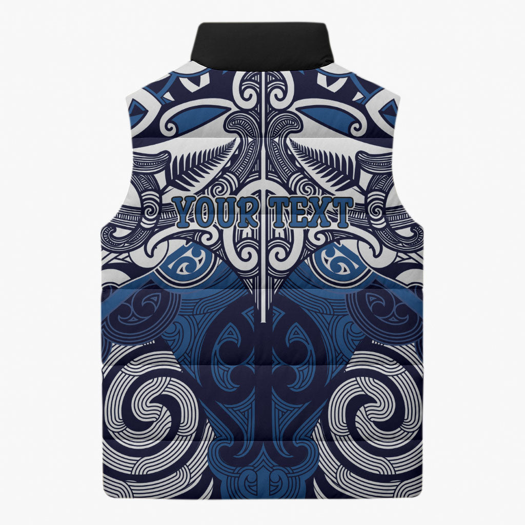 Personalised Maori Ngati Kahungunu Sleeveless Puffer Jacket Silver Fern Kowhaiwhai Art