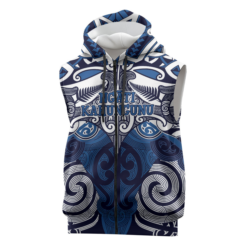 Personalised Maori Ngati Kahungunu Sleeveless Zip Hoodie Silver Fern Kowhaiwhai Art