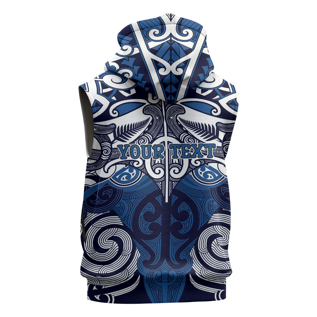 Personalised Maori Ngati Kahungunu Sleeveless Zip Hoodie Silver Fern Kowhaiwhai Art