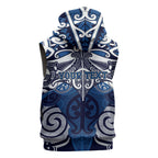 Personalised Maori Ngati Kahungunu Sleeveless Zip Hoodie Silver Fern Kowhaiwhai Art