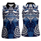 Personalised Maori Ngati Kahungunu Women Sleeveless Polo Shirt Silver Fern Kowhaiwhai Art