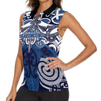 Personalised Maori Ngati Kahungunu Women Sleeveless Polo Shirt Silver Fern Kowhaiwhai Art