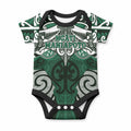 Personalised Maori Ngati Maniapoto Baby Onesie Silver Fern Kowhaiwhai Art