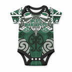 Personalised Maori Ngati Maniapoto Baby Onesie Silver Fern Kowhaiwhai Art