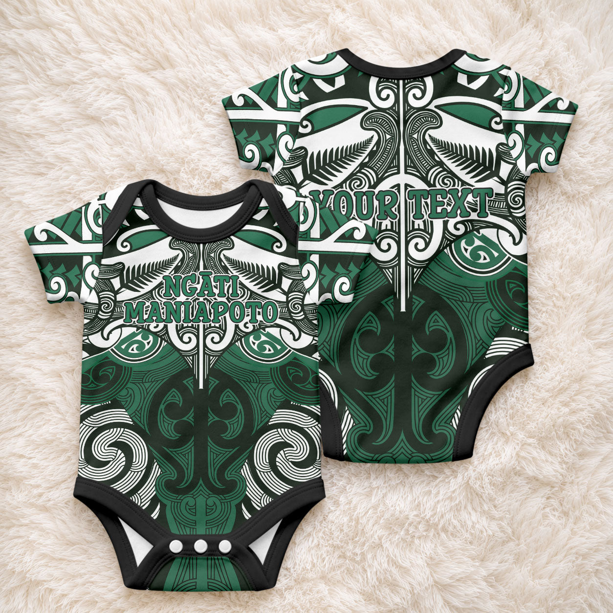 Personalised Maori Ngati Maniapoto Baby Onesie Silver Fern Kowhaiwhai Art