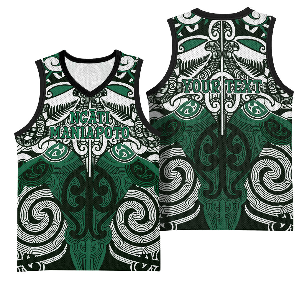 Personalised Maori Ngati Maniapoto Basketball Jersey Silver Fern Kowhaiwhai Art