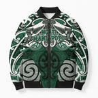 Personalised Maori Ngati Maniapoto Bomber Puffer Jacket Silver Fern Kowhaiwhai Art