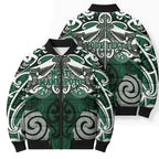 Personalised Maori Ngati Maniapoto Bomber Puffer Jacket Silver Fern Kowhaiwhai Art