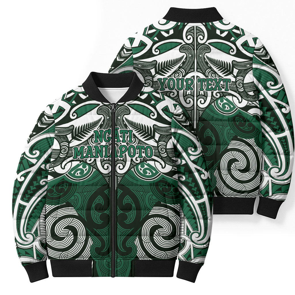 Personalised Maori Ngati Maniapoto Bomber Puffer Jacket Silver Fern Kowhaiwhai Art