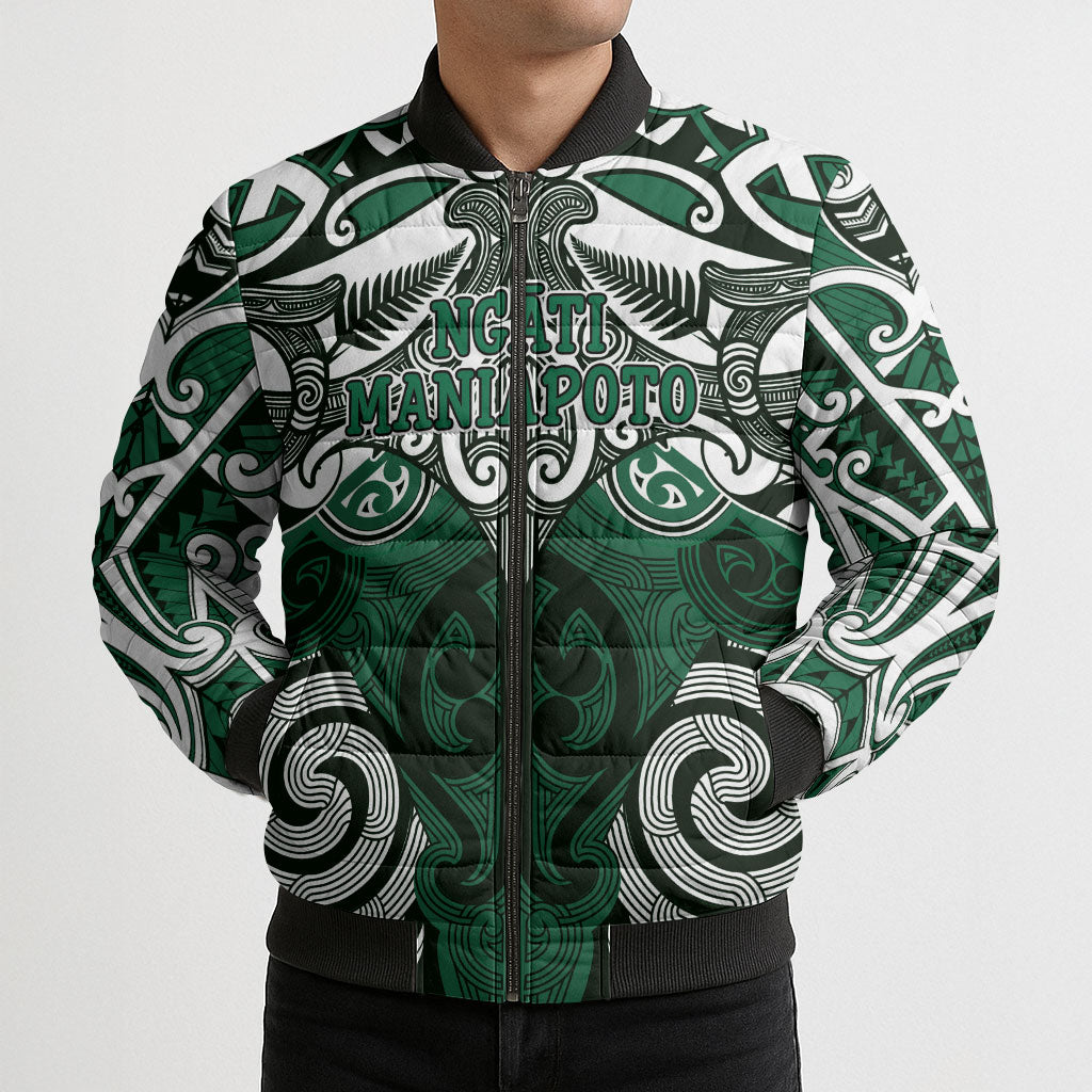 Personalised Maori Ngati Maniapoto Bomber Puffer Jacket Silver Fern Kowhaiwhai Art