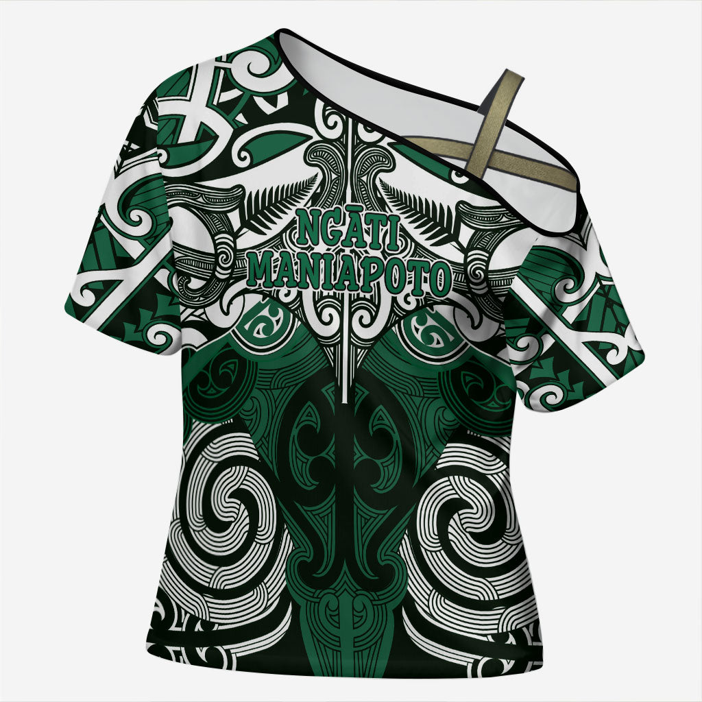 Personalised Maori Ngati Maniapoto Cross Shoulder Shirt Silver Fern Kowhaiwhai Art