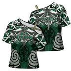 Personalised Maori Ngati Maniapoto Cross Shoulder Shirt Silver Fern Kowhaiwhai Art