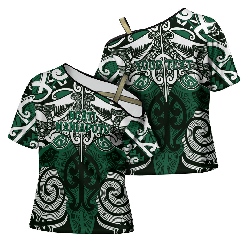 Personalised Maori Ngati Maniapoto Cross Shoulder Shirt Silver Fern Kowhaiwhai Art