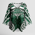 Personalised Maori Ngati Maniapoto Kimono Sleeve Blouse Silver Fern Kowhaiwhai Art