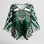 Personalised Maori Ngati Maniapoto Kimono Sleeve Blouse Silver Fern Kowhaiwhai Art