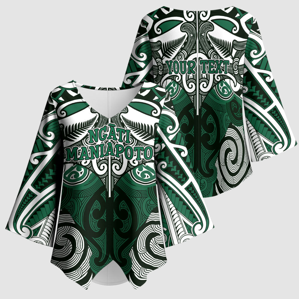 Personalised Maori Ngati Maniapoto Kimono Sleeve Blouse Silver Fern Kowhaiwhai Art