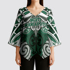 Personalised Maori Ngati Maniapoto Kimono Sleeve Blouse Silver Fern Kowhaiwhai Art