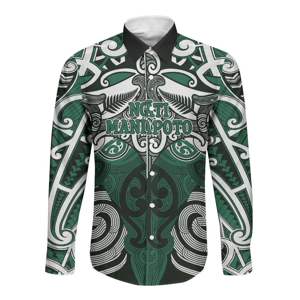 Personalised Maori Ngati Maniapoto Long Sleeve Button Shirt Silver Fern Kowhaiwhai Art