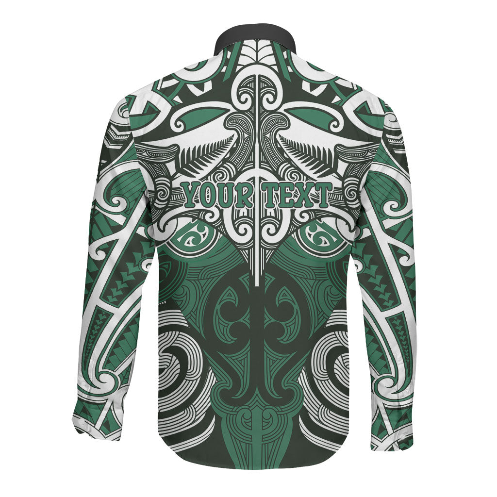 Personalised Maori Ngati Maniapoto Long Sleeve Button Shirt Silver Fern Kowhaiwhai Art
