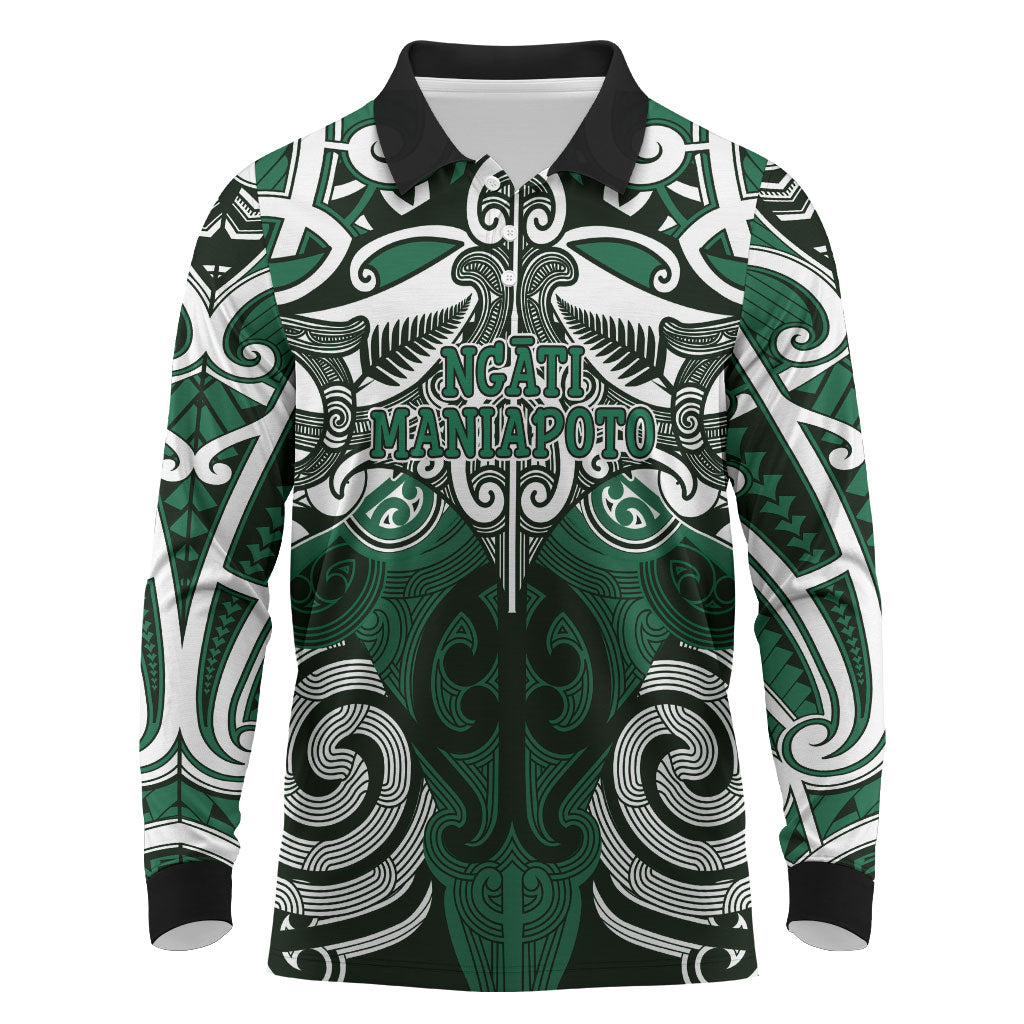 Personalised Maori Ngati Maniapoto Long Sleeve Polo Shirt Silver Fern Kowhaiwhai Art