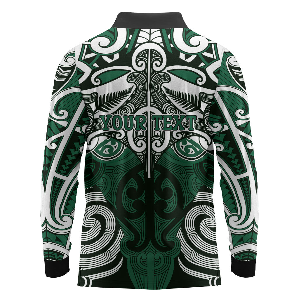 Personalised Maori Ngati Maniapoto Long Sleeve Polo Shirt Silver Fern Kowhaiwhai Art
