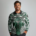 Personalised Maori Ngati Maniapoto Long Sleeve Polo Shirt Silver Fern Kowhaiwhai Art