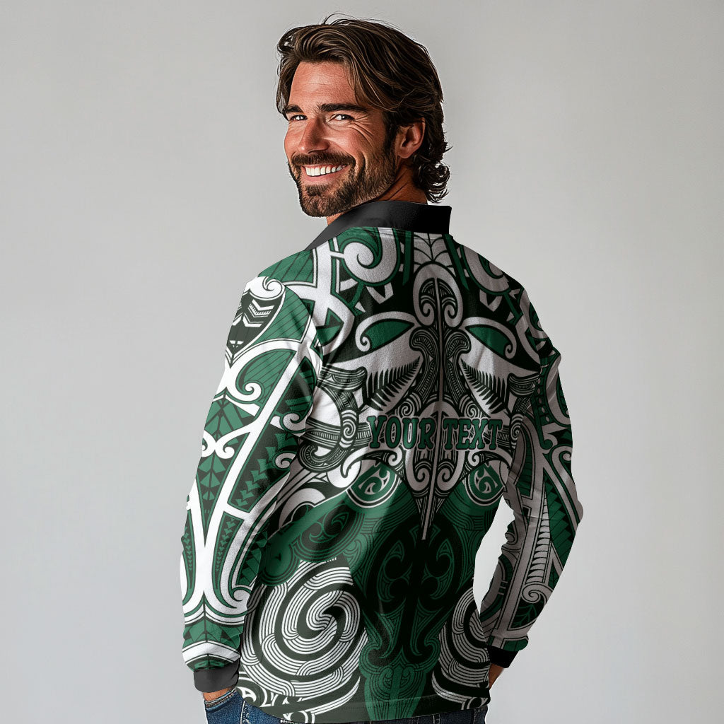 Personalised Maori Ngati Maniapoto Long Sleeve Polo Shirt Silver Fern Kowhaiwhai Art