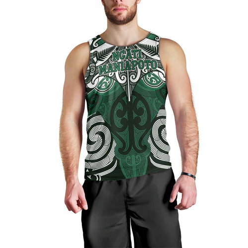 Personalised Maori Ngati Maniapoto Men Tank Top Silver Fern Kowhaiwhai Art