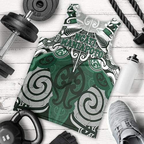 Personalised Maori Ngati Maniapoto Men Tank Top Silver Fern Kowhaiwhai Art