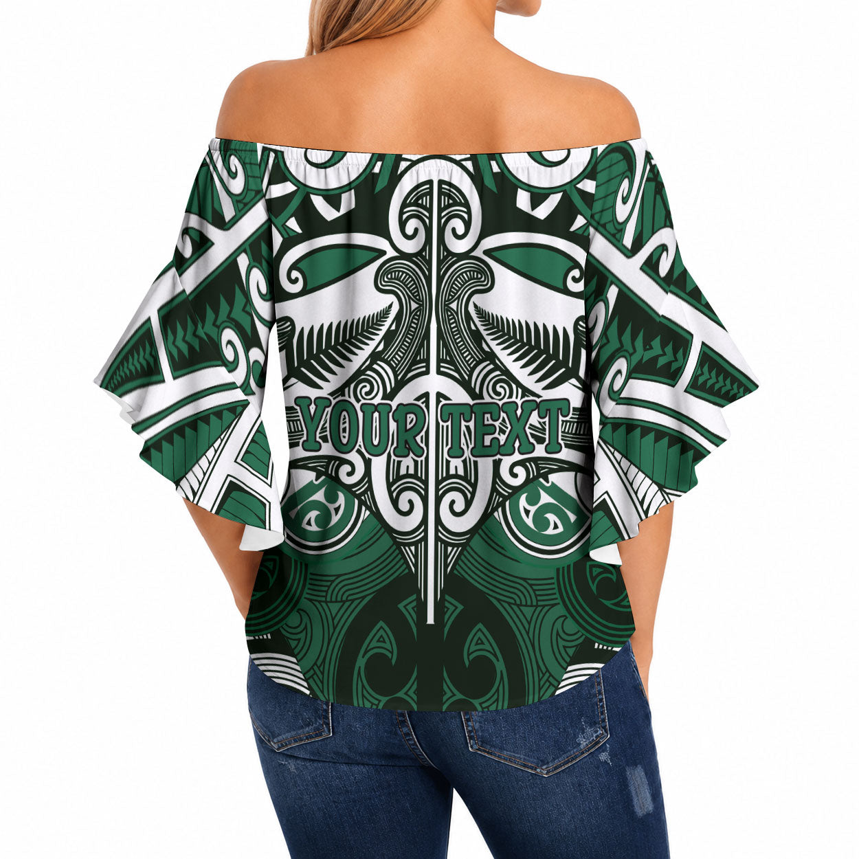 Personalised Maori Ngati Maniapoto Off Shoulder Wrap Waist Top Silver Fern Kowhaiwhai Art