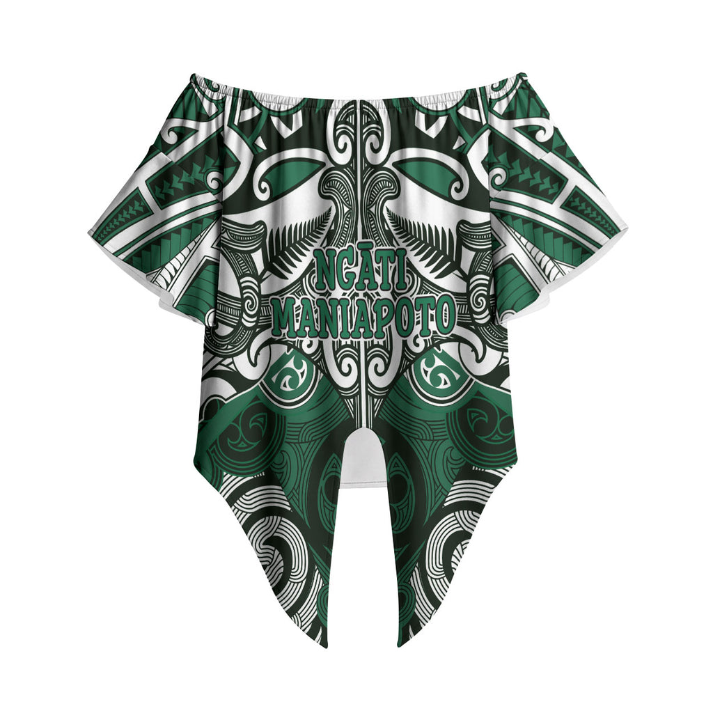Personalised Maori Ngati Maniapoto Off Shoulder Wrap Waist Top Silver Fern Kowhaiwhai Art