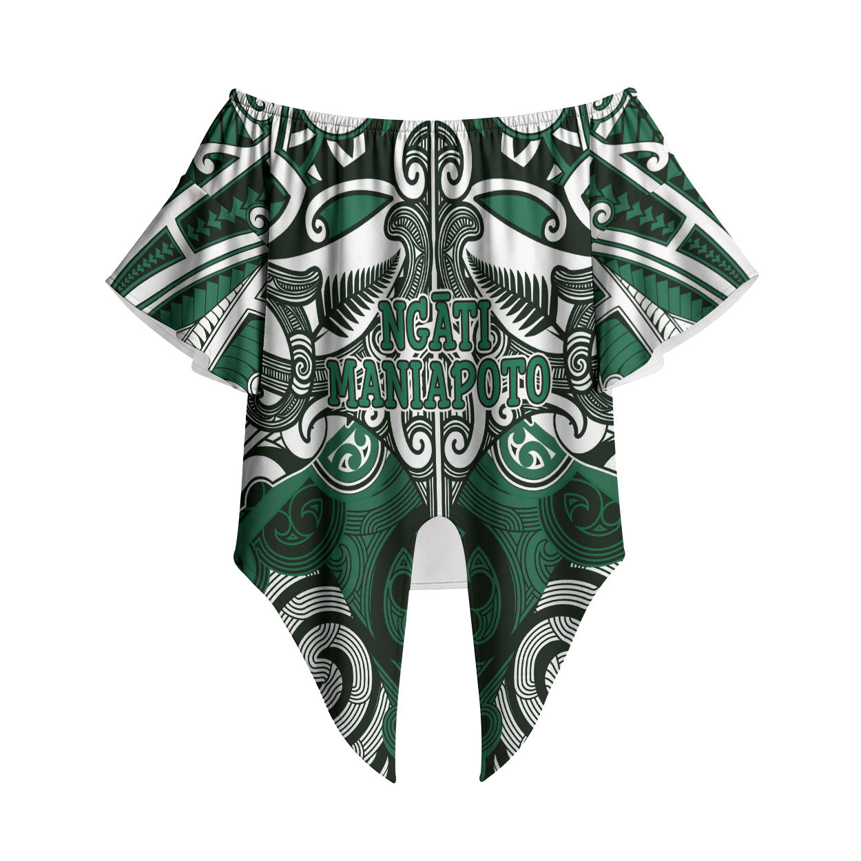 Personalised Maori Ngati Maniapoto Off Shoulder Wrap Waist Top Silver Fern Kowhaiwhai Art