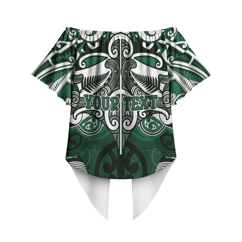 Personalised Maori Ngati Maniapoto Off Shoulder Wrap Waist Top Silver Fern Kowhaiwhai Art