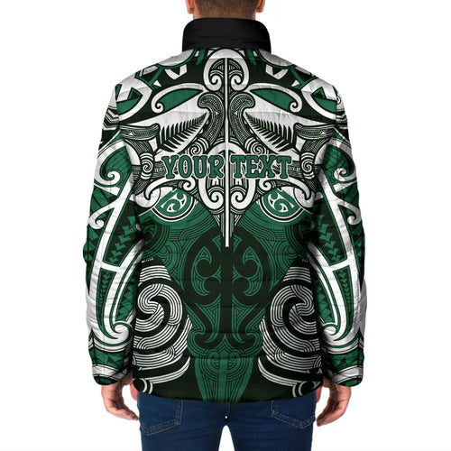 Personalised Maori Ngati Maniapoto Padded Jacket Silver Fern Kowhaiwhai Art