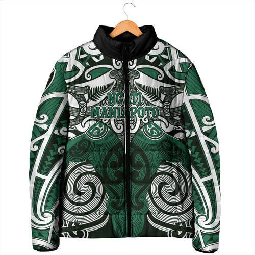 Personalised Maori Ngati Maniapoto Padded Jacket Silver Fern Kowhaiwhai Art