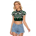 Personalised Maori Ngati Maniapoto Raglan Cropped T Shirt Silver Fern Kowhaiwhai Art