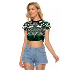 Personalised Maori Ngati Maniapoto Raglan Cropped T Shirt Silver Fern Kowhaiwhai Art