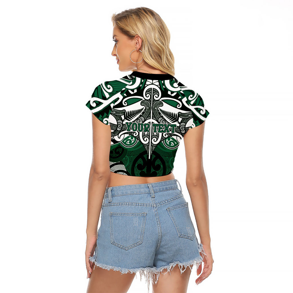 Personalised Maori Ngati Maniapoto Raglan Cropped T Shirt Silver Fern Kowhaiwhai Art