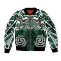 Personalised Maori Ngati Maniapoto Sleeve Zip Bomber Jacket Silver Fern Kowhaiwhai Art