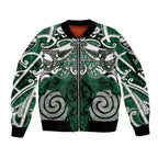 Personalised Maori Ngati Maniapoto Sleeve Zip Bomber Jacket Silver Fern Kowhaiwhai Art