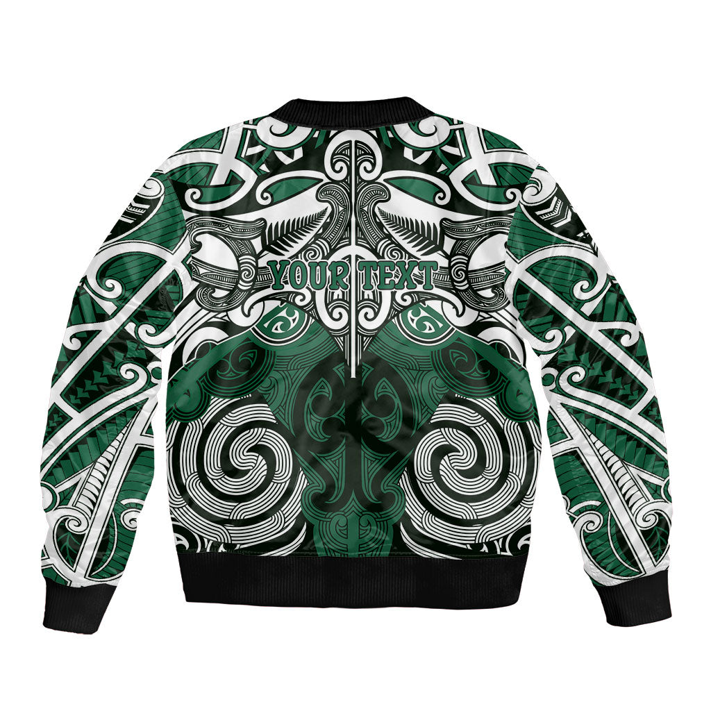 Personalised Maori Ngati Maniapoto Sleeve Zip Bomber Jacket Silver Fern Kowhaiwhai Art