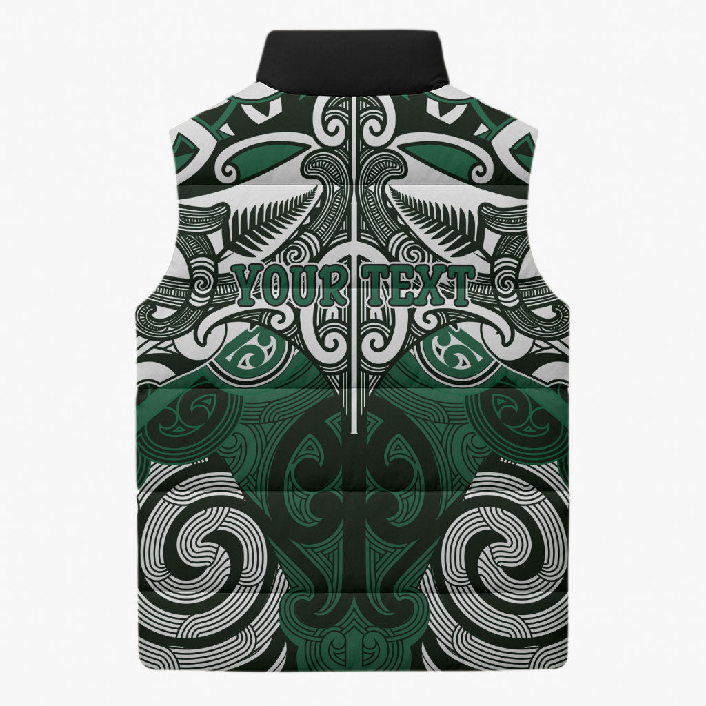 Personalised Maori Ngati Maniapoto Sleeveless Puffer Jacket Silver Fern Kowhaiwhai Art