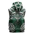 Personalised Maori Ngati Maniapoto Sleeveless Zip Hoodie Silver Fern Kowhaiwhai Art