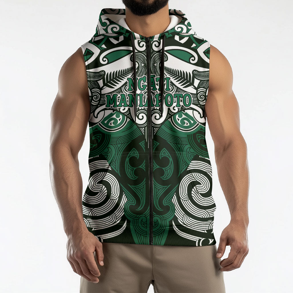 Personalised Maori Ngati Maniapoto Sleeveless Zip Hoodie Silver Fern Kowhaiwhai Art