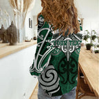 Personalised Maori Ngati Maniapoto Women Casual Shirt Silver Fern Kowhaiwhai Art
