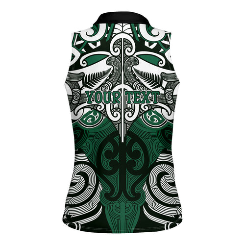 Personalised Maori Ngati Maniapoto Women Sleeveless Polo Shirt Silver Fern Kowhaiwhai Art