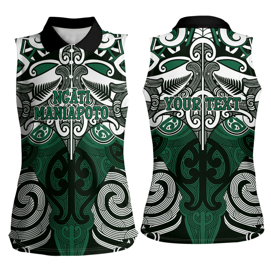 Personalised Maori Ngati Maniapoto Women Sleeveless Polo Shirt Silver Fern Kowhaiwhai Art