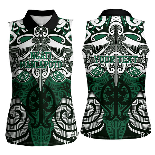 Personalised Maori Ngati Maniapoto Women Sleeveless Polo Shirt Silver Fern Kowhaiwhai Art
